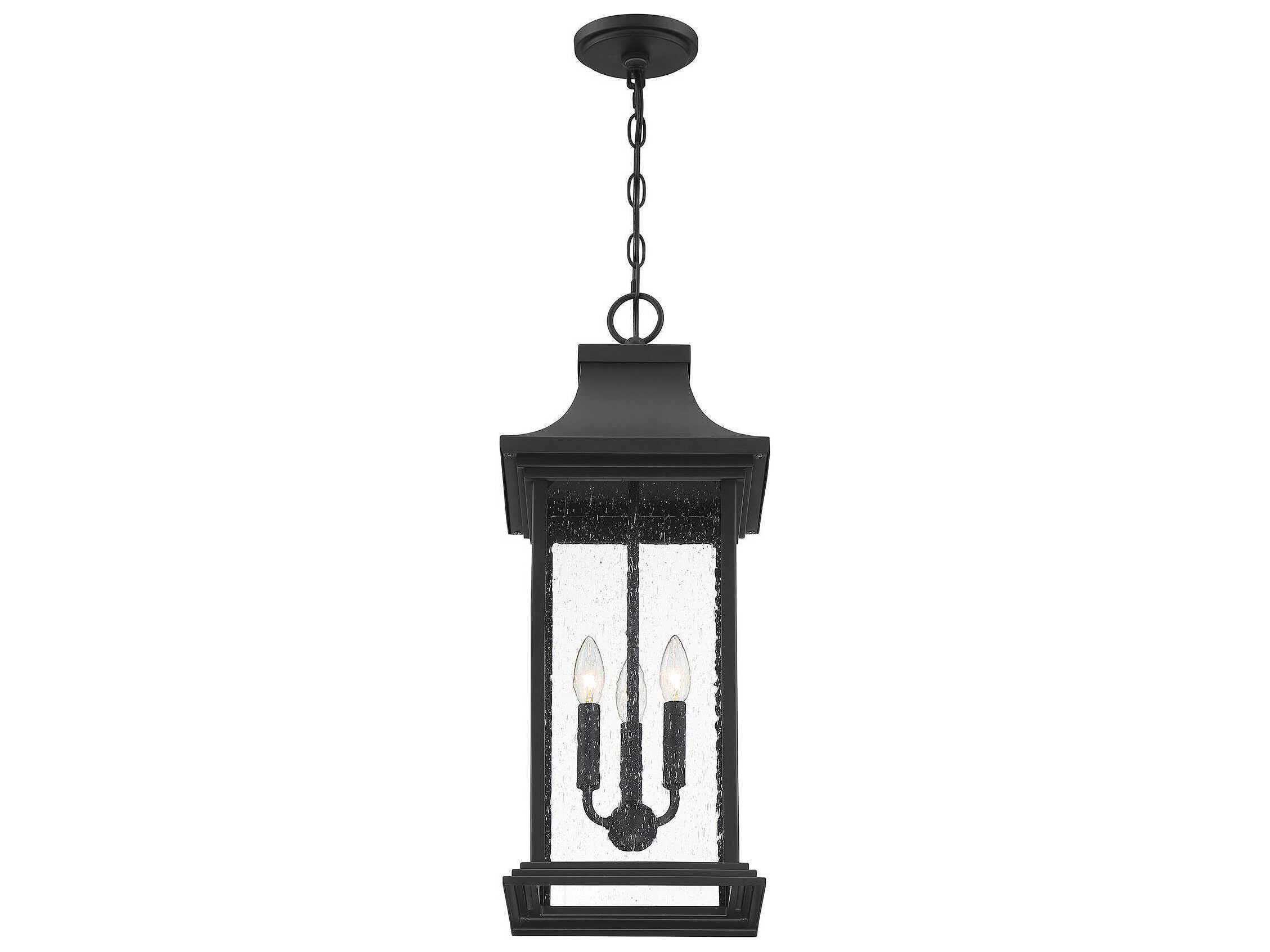 Savoy House Hancock 3-Light Matte Black Glass Lantern Mini Pendant