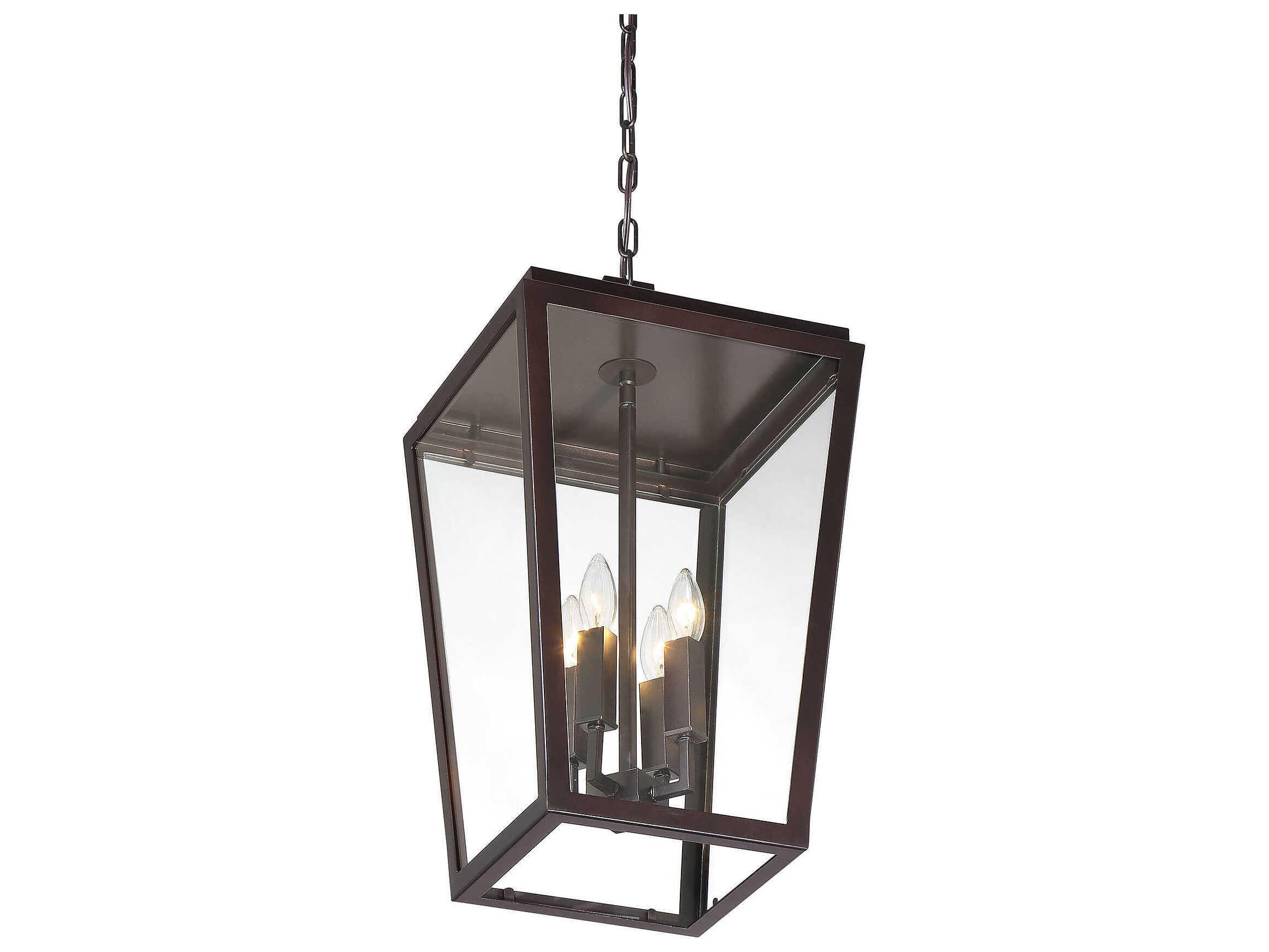 Savoy House Milton 4-Light English Bronze Glass Lantern Pendant