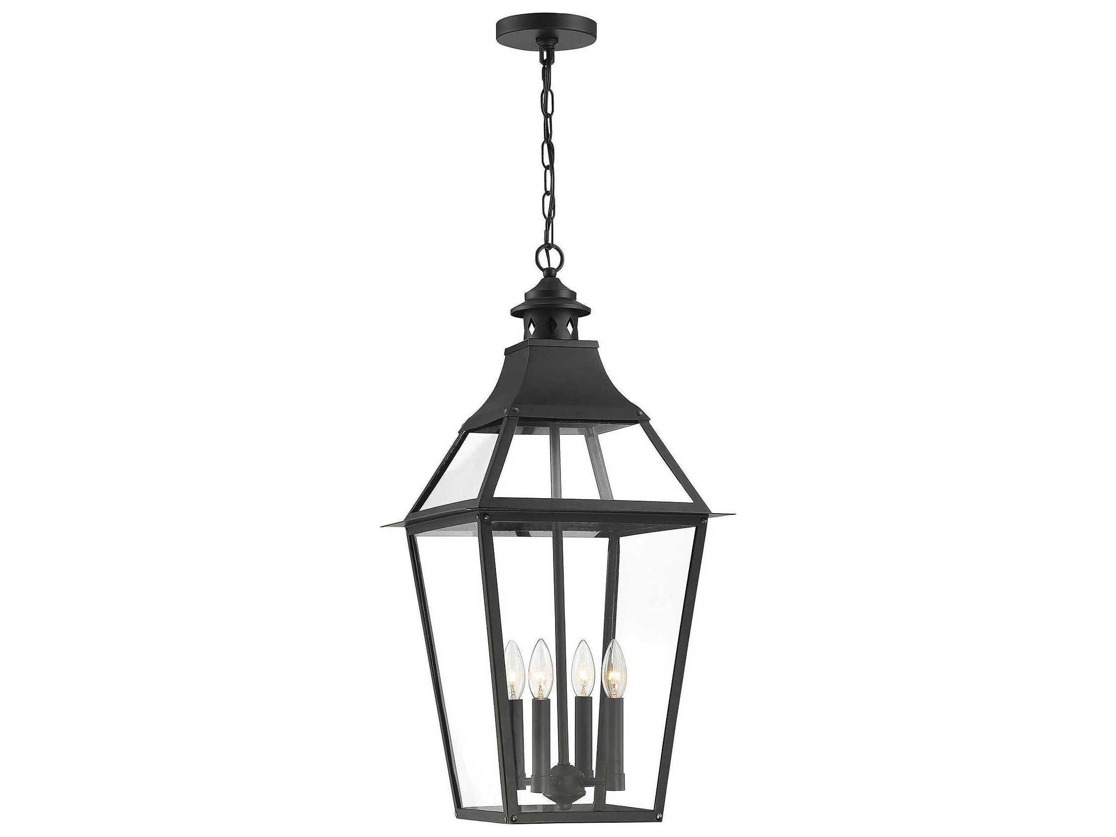 Savoy House Jackson 4-Light Black Gold Glass Lantern Pendant