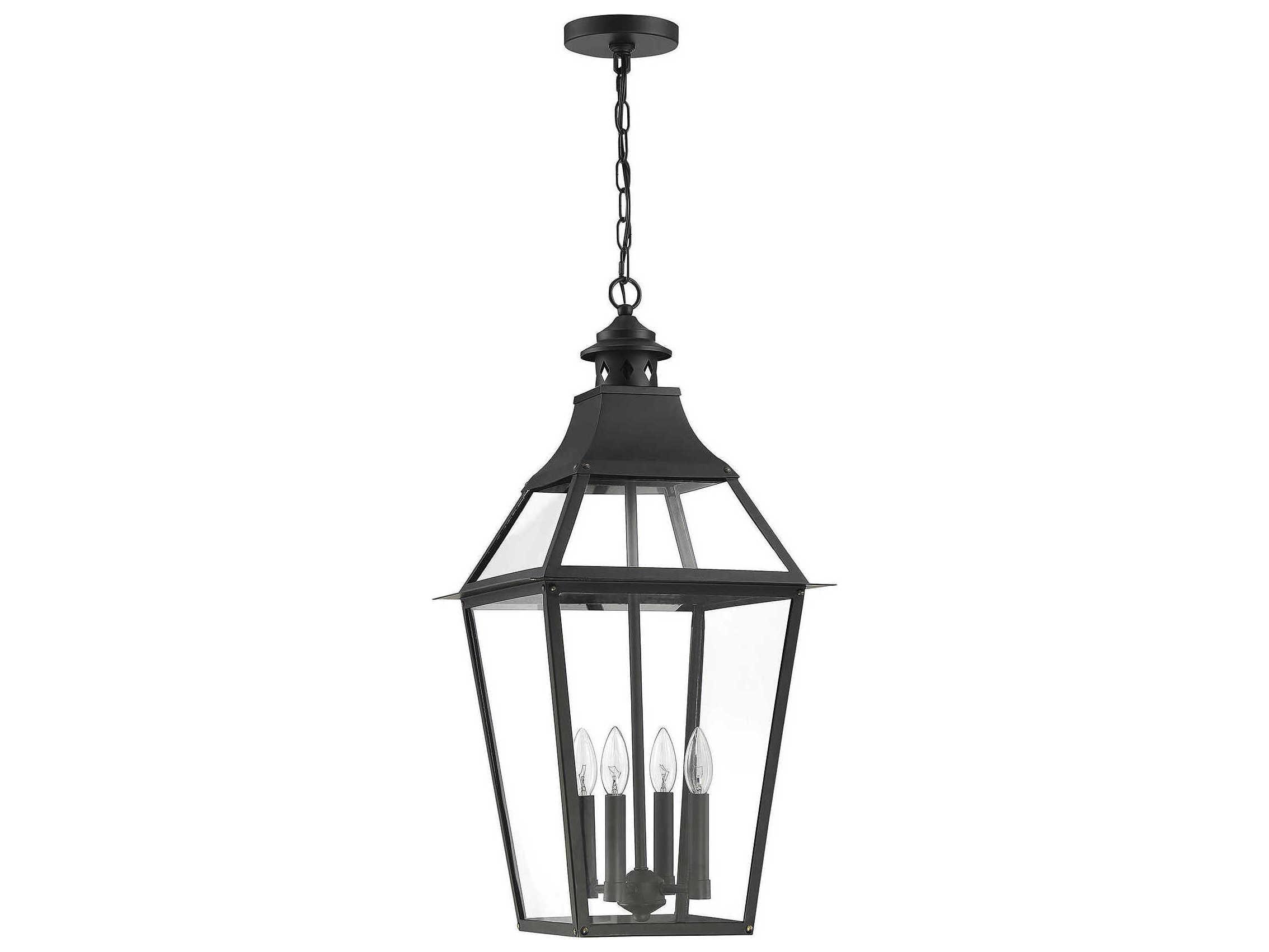 Savoy House Jackson 4-Light Black Gold Glass Lantern Pendant