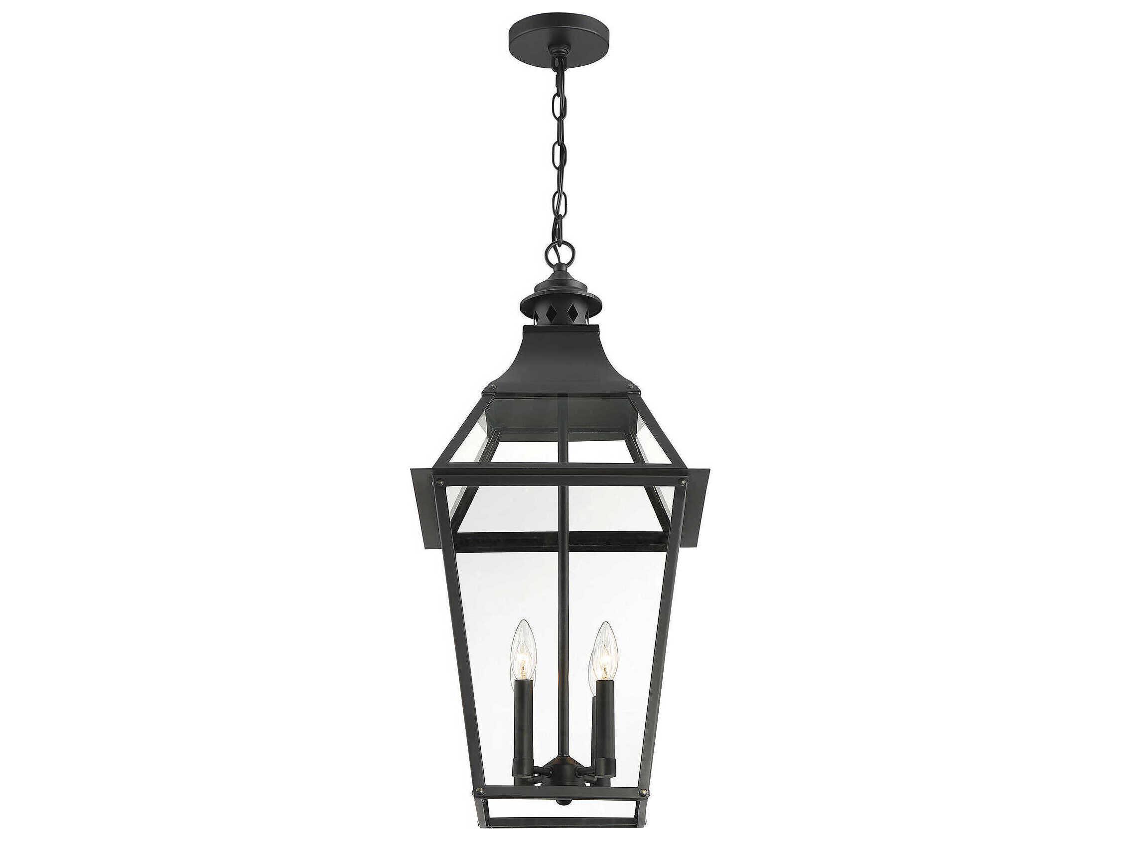 Savoy House Jackson 4-Light Black Gold Glass Lantern Pendant