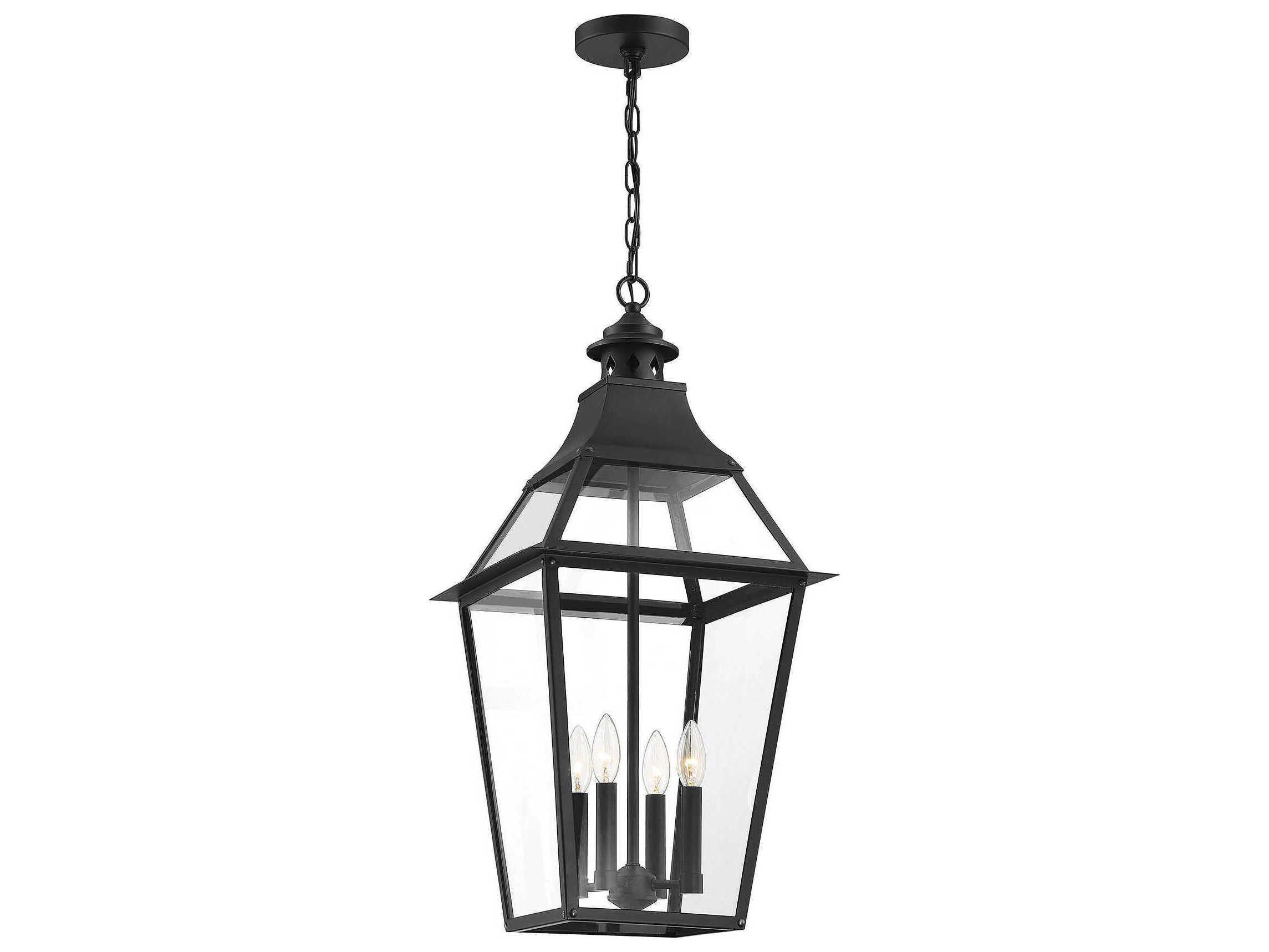Savoy House Jackson 4-Light Black Gold Glass Lantern Pendant