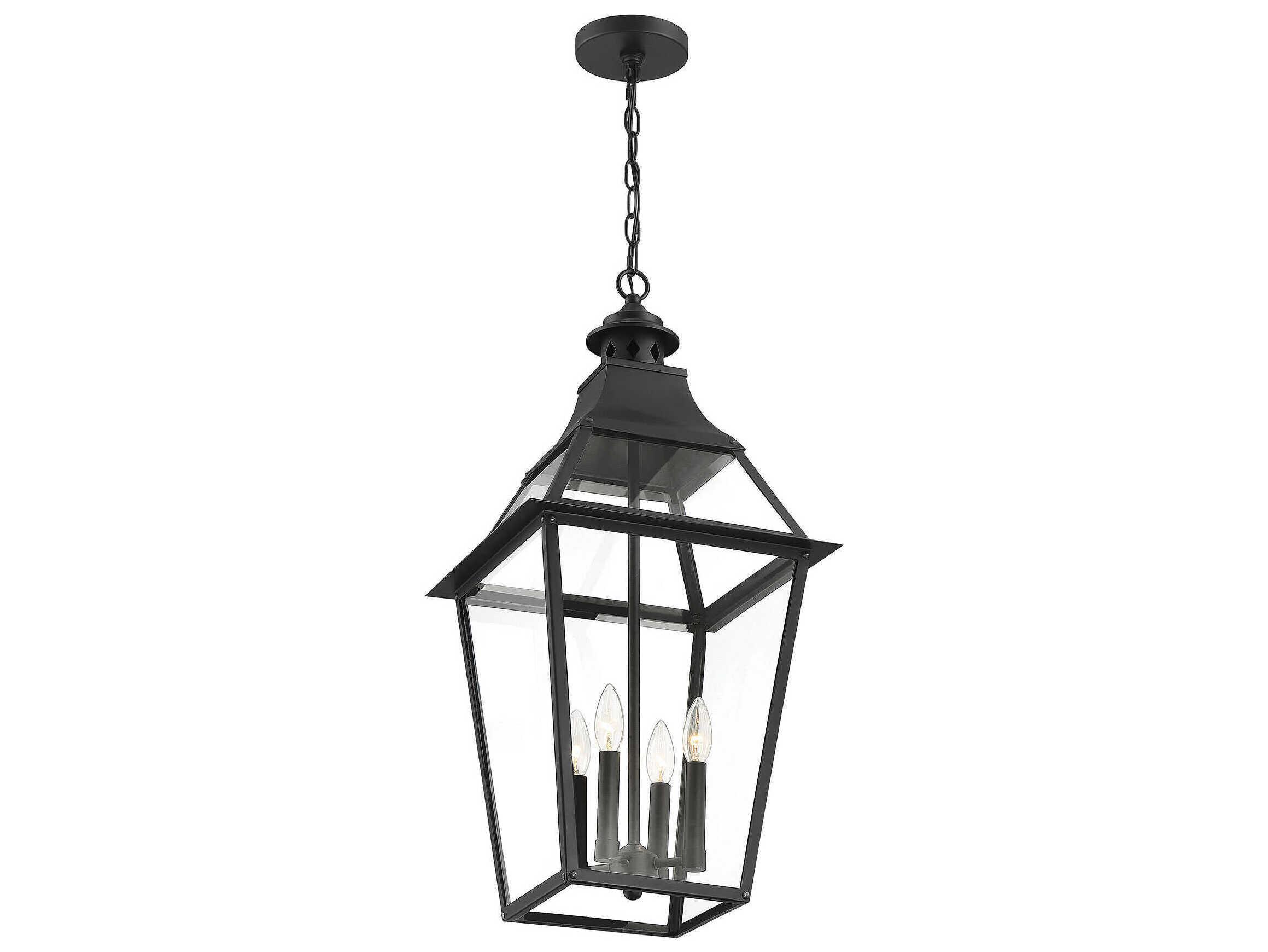 Savoy House Jackson 4-Light Black Gold Glass Lantern Pendant