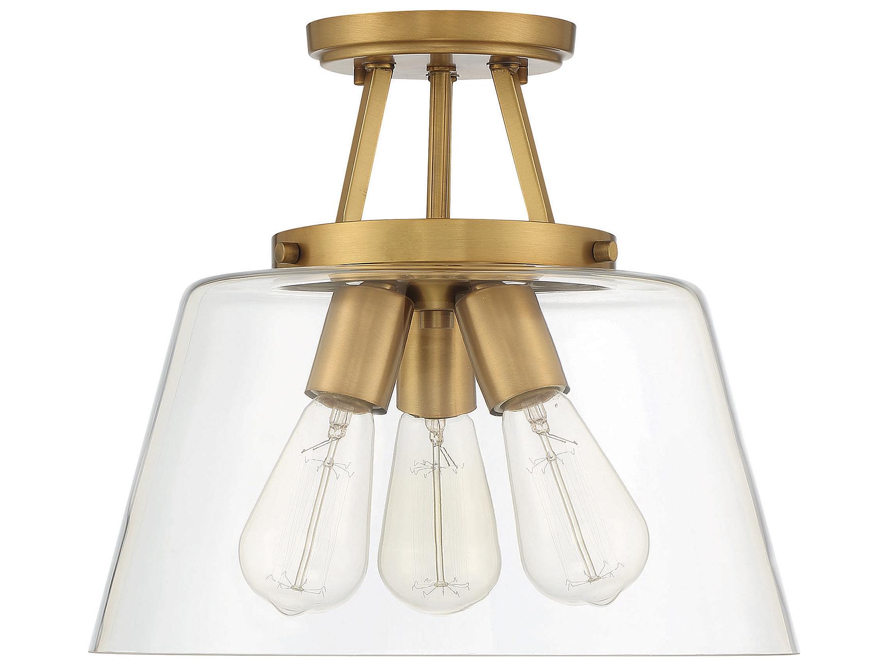 Savoy House Calhoun 3-Light Warm Brass Glass Semi Flush Mount
