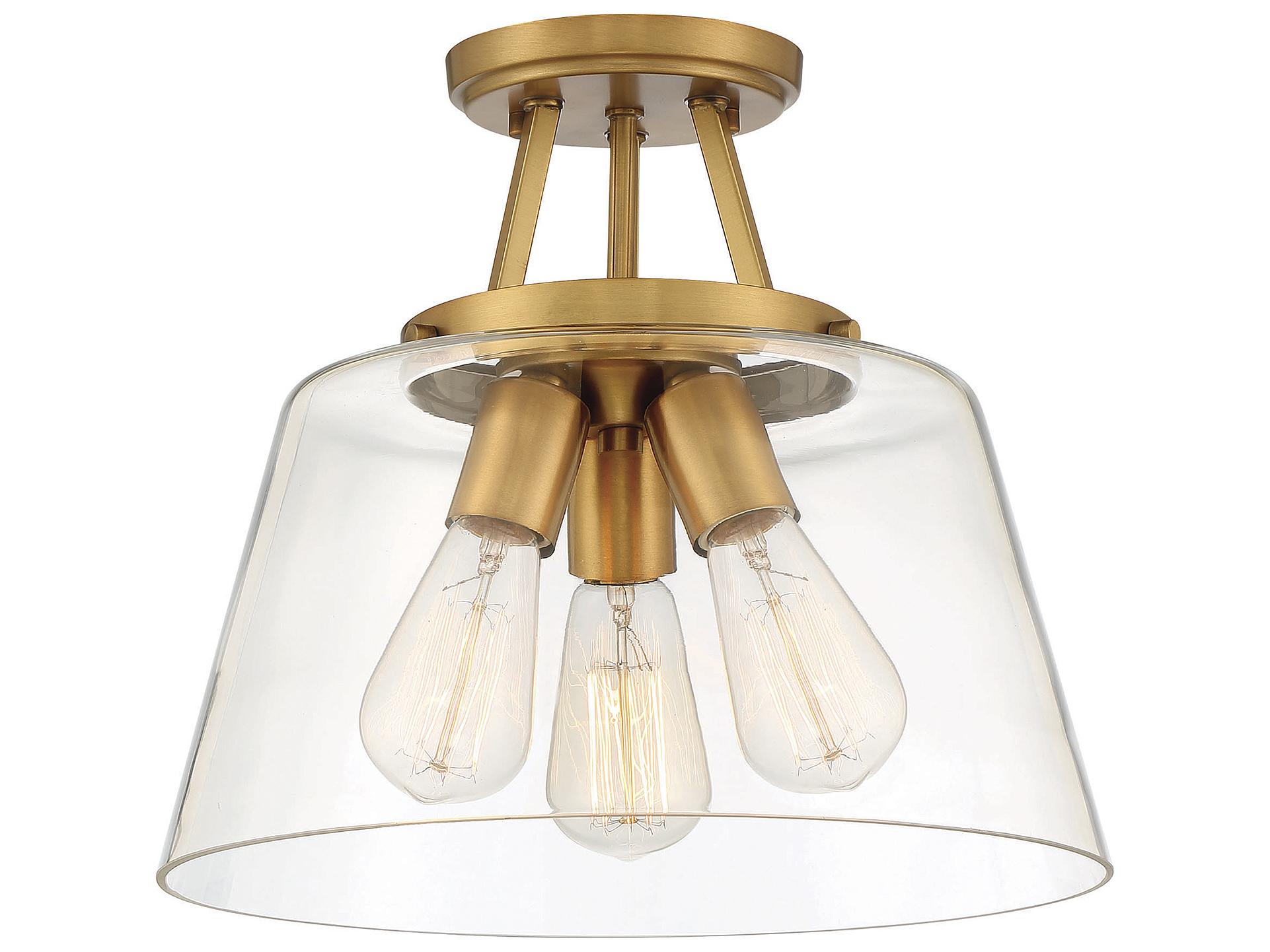 Savoy House Calhoun 3-Light Warm Brass Glass Semi Flush Mount
