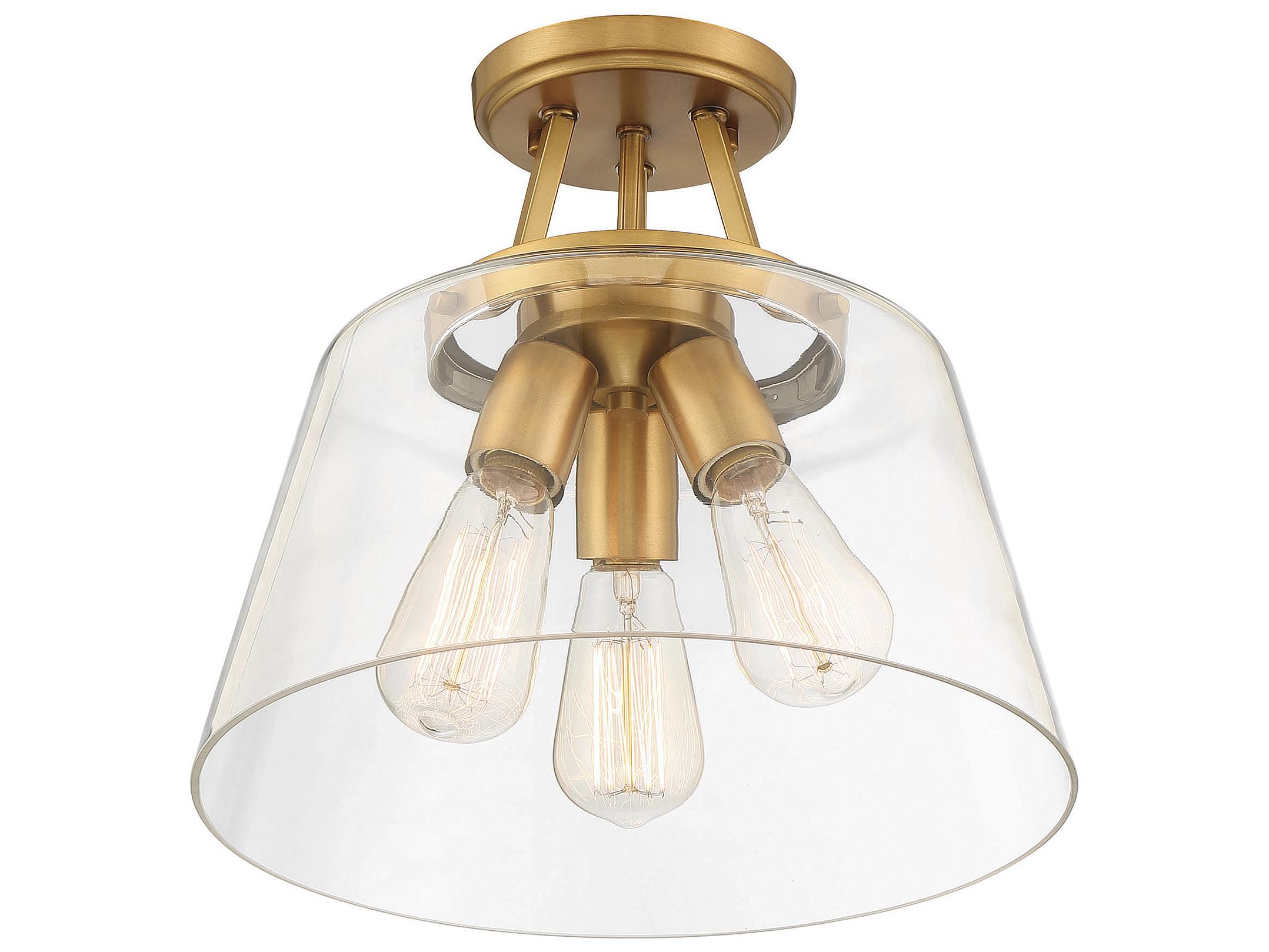 Savoy House Calhoun 3-Light Warm Brass Glass Semi Flush Mount
