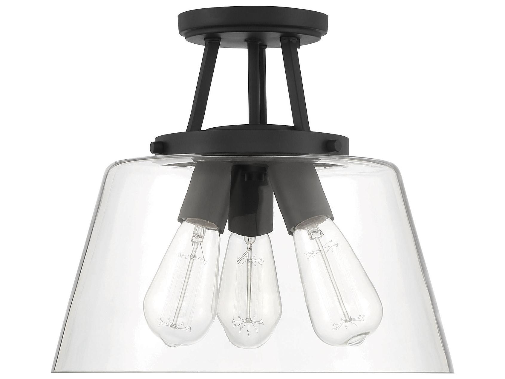 Savoy House Calhoun 3-Light Matte Black Glass Semi Flush Mount