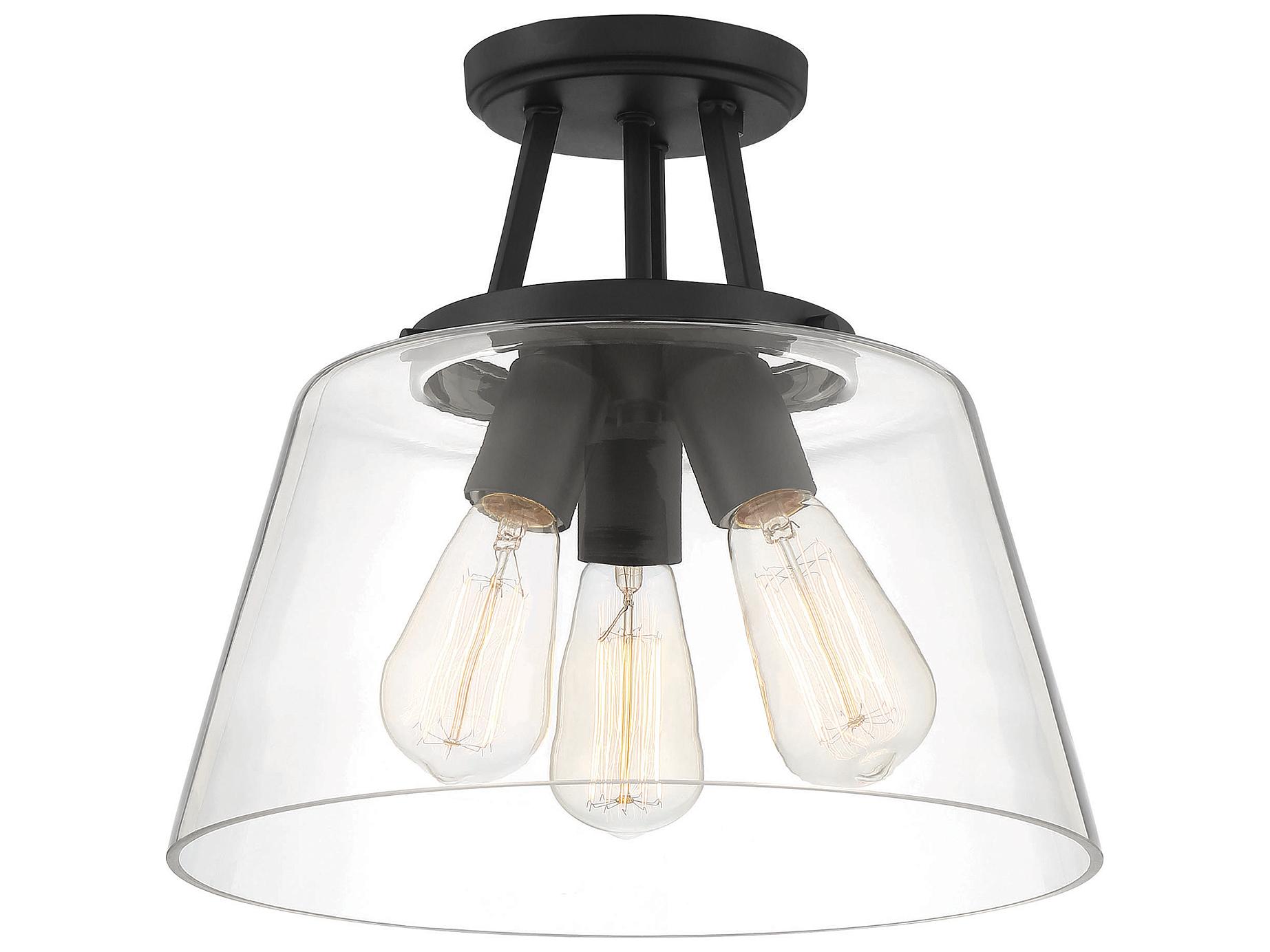 Savoy House Calhoun 3-Light Matte Black Glass Semi Flush Mount