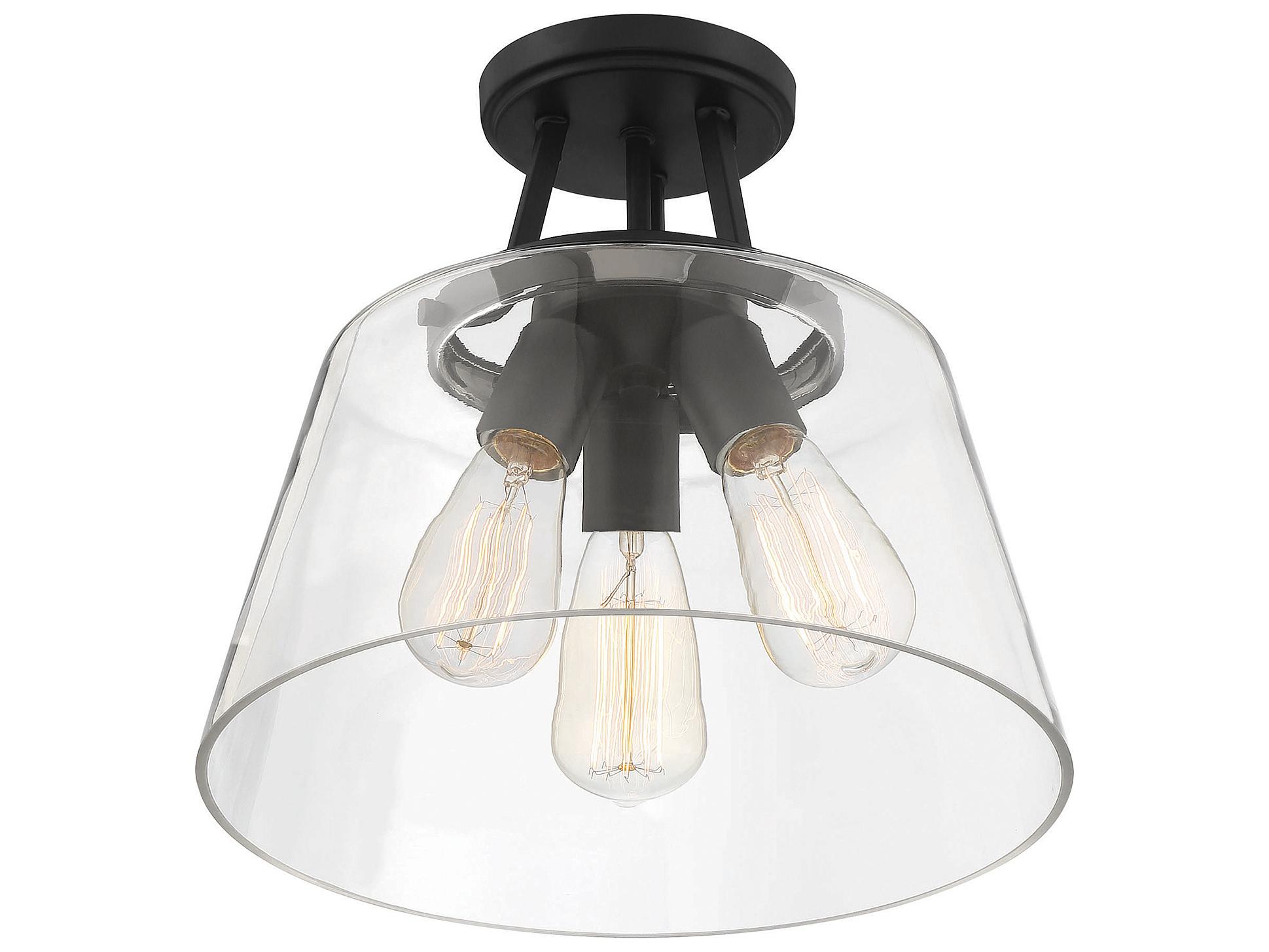 Savoy House Calhoun 3-Light Matte Black Glass Semi Flush Mount