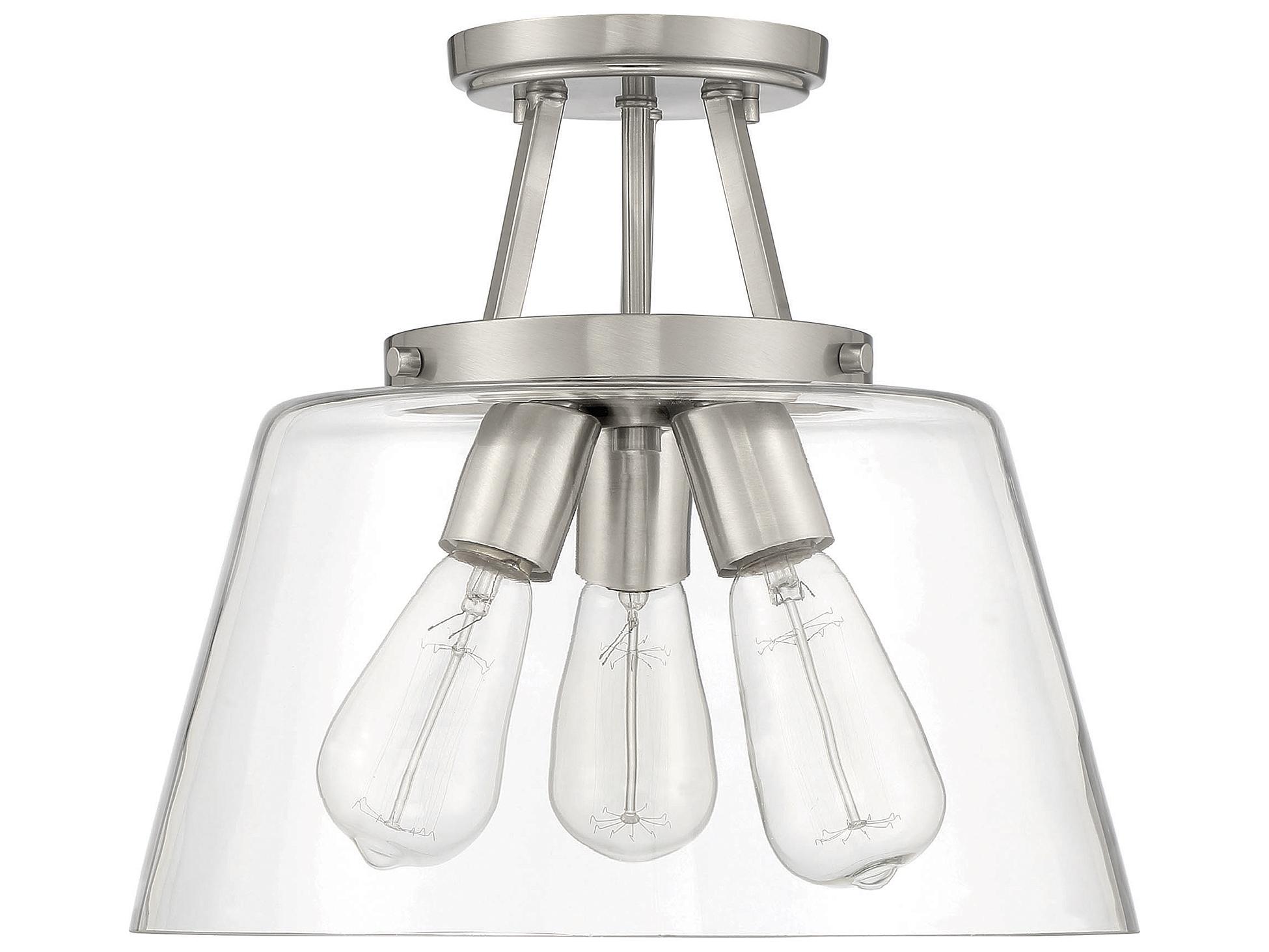 Savoy House Calhoun 3-Light Satin Nickel Glass Semi Flush Mount