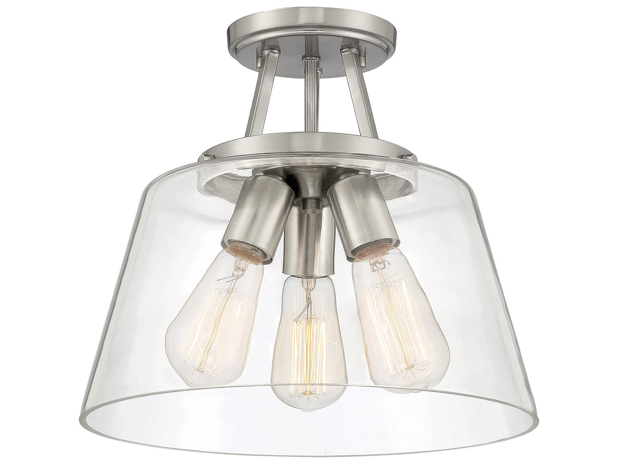 Savoy House Calhoun 3-Light Satin Nickel Glass Semi Flush Mount