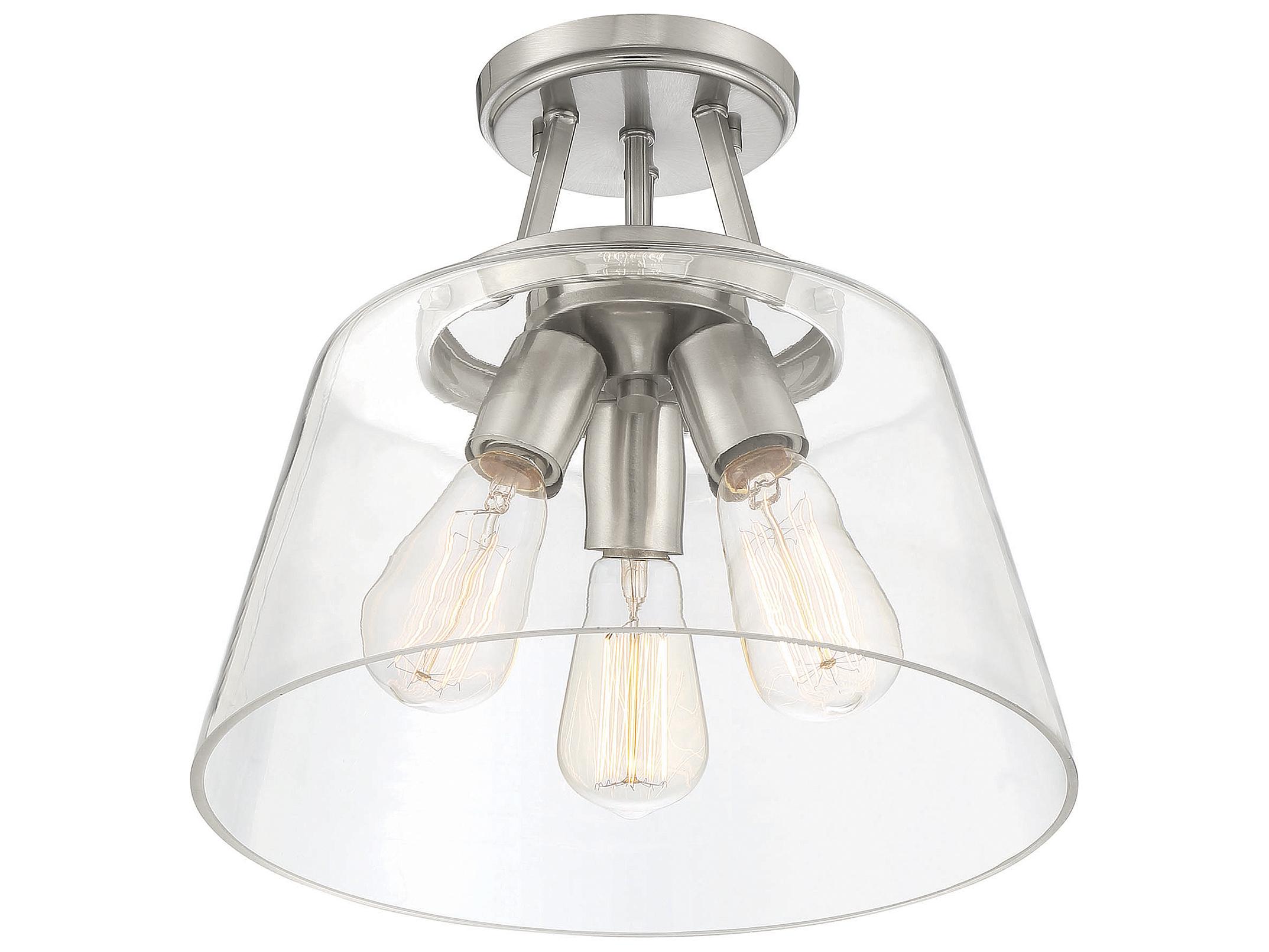 Savoy House Calhoun 3-Light Satin Nickel Glass Semi Flush Mount