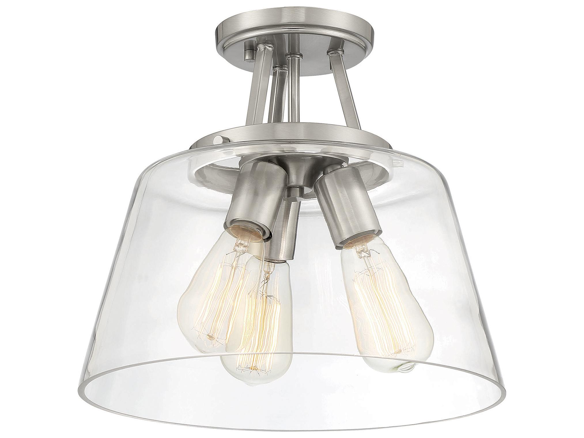 Savoy House Calhoun 3-Light Satin Nickel Glass Semi Flush Mount