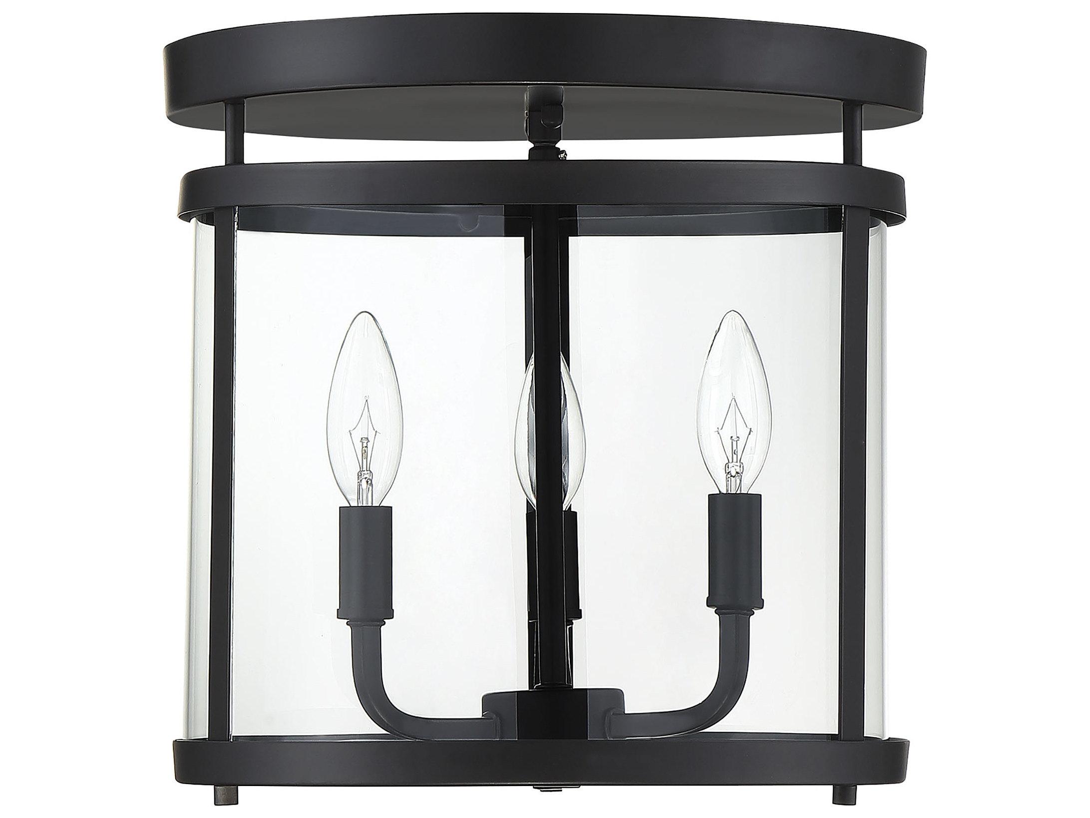 Savoy House Penrose 3-Light Black Glass Cylinder Geometric Semi Flush Mount