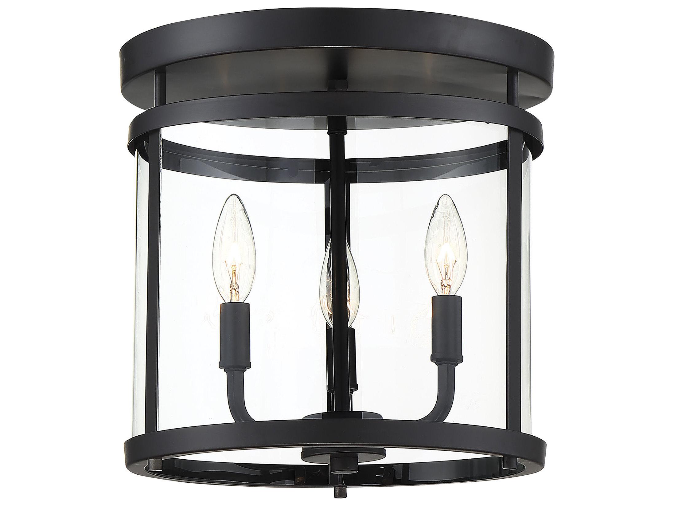 Savoy House Penrose 3-Light Black Glass Cylinder Geometric Semi Flush Mount