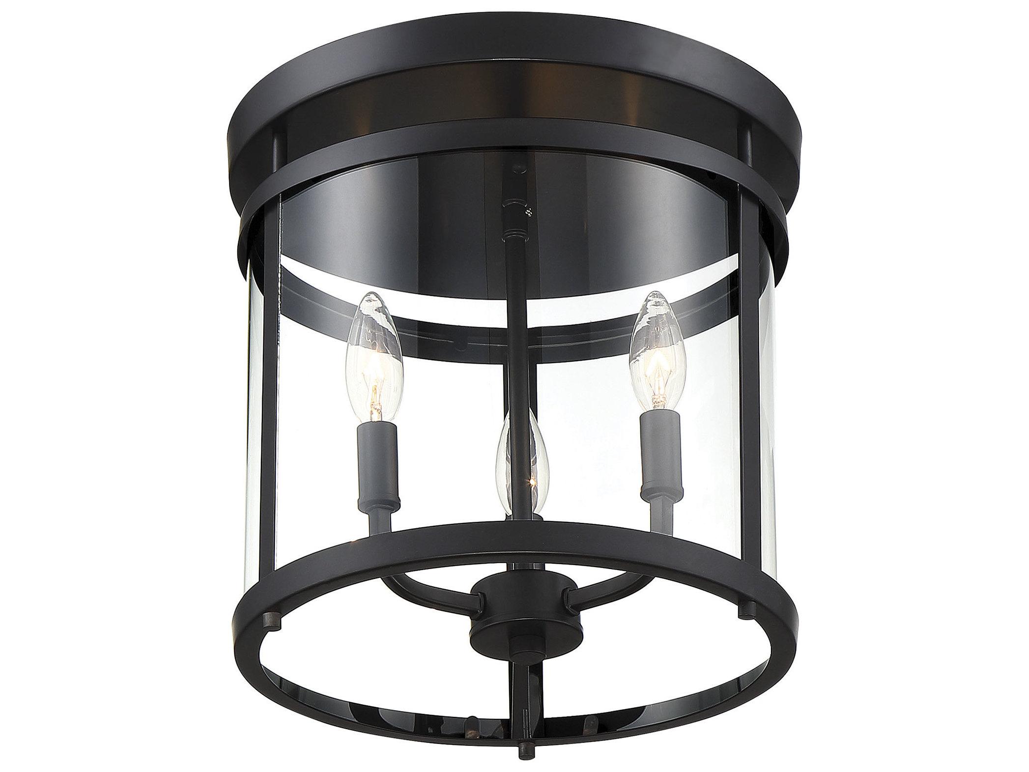 Savoy House Penrose 3-Light Black Glass Cylinder Geometric Semi Flush Mount