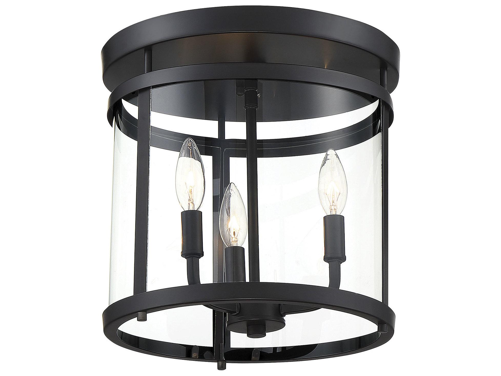Savoy House Penrose 3-Light Black Glass Cylinder Geometric Semi Flush Mount
