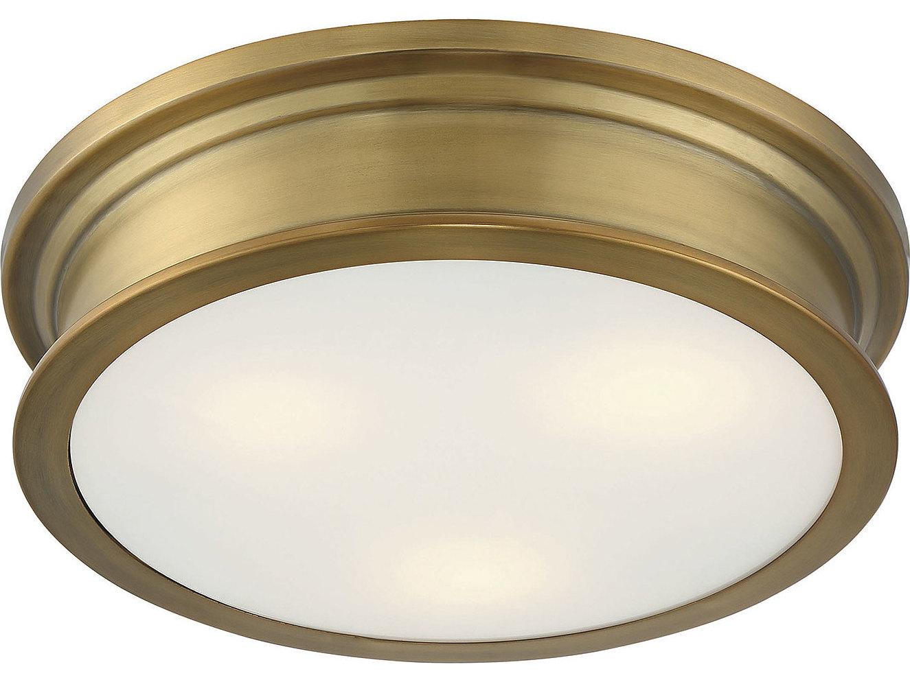 Savoy House Watkins 3-Light Warm Brass Glass Geometric Round Flush Mount