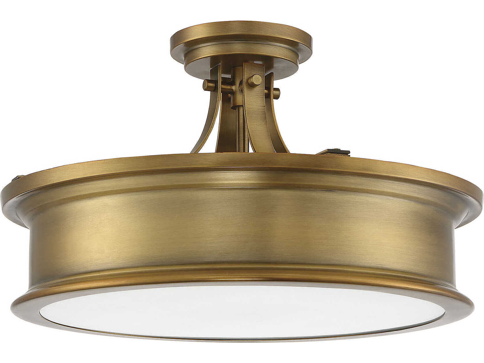 Savoy House Watkins 3-Light Warm Brass Glass Round Semi Flush Mount