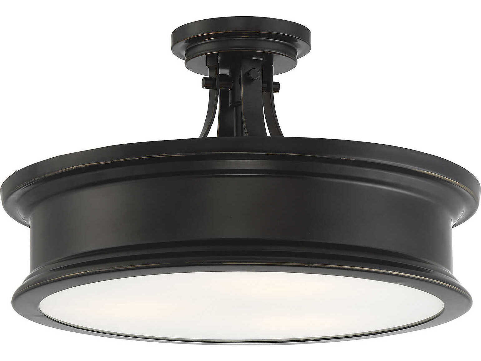 Savoy House Watkins 3-Light Classic Bronze Glass Round Semi Flush Mount
