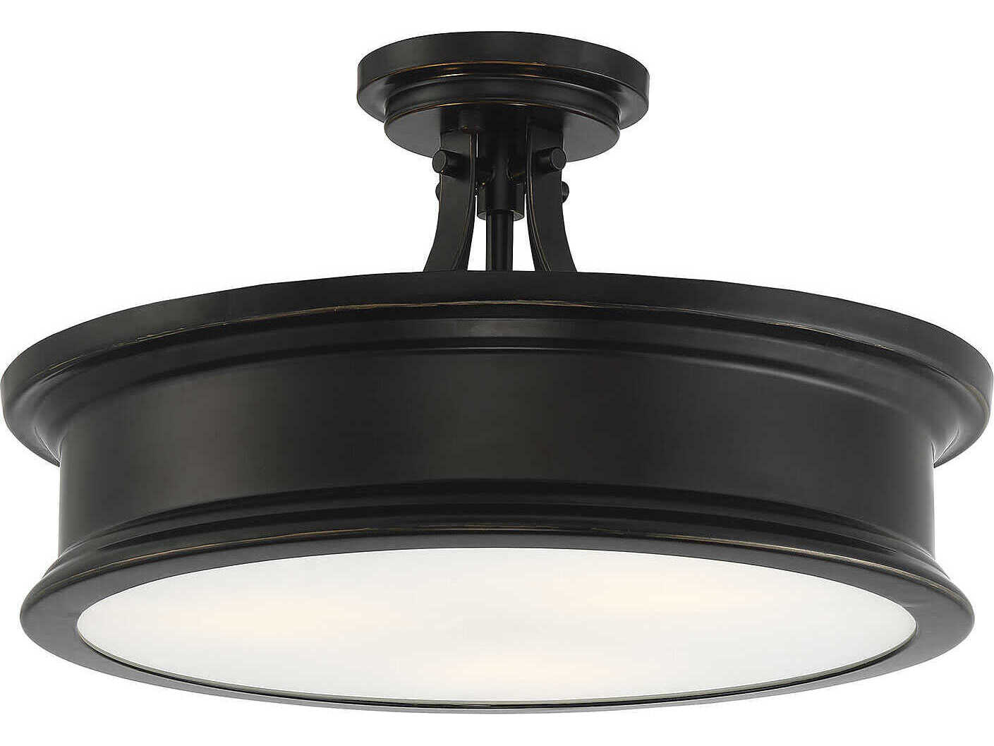 Savoy House Watkins 3-Light Classic Bronze Glass Round Semi Flush Mount