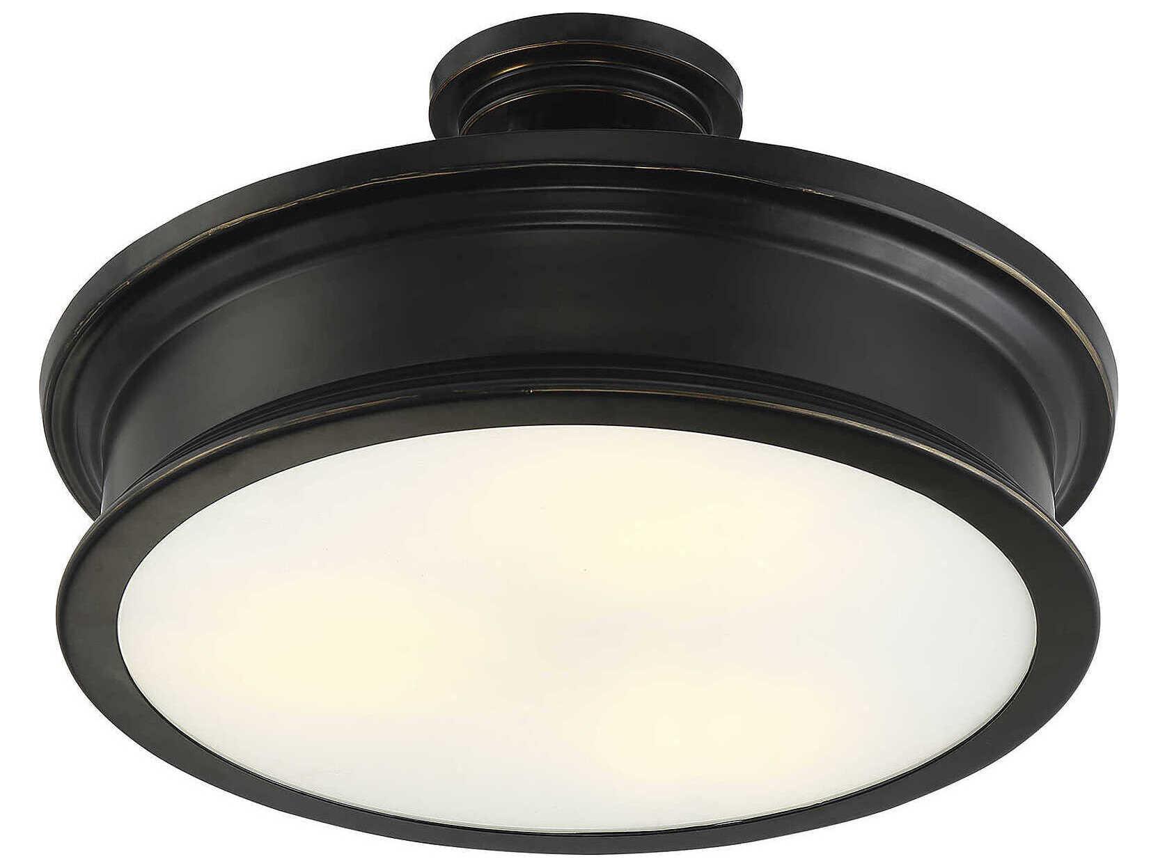 Savoy House Watkins 3-Light Classic Bronze Glass Round Semi Flush Mount