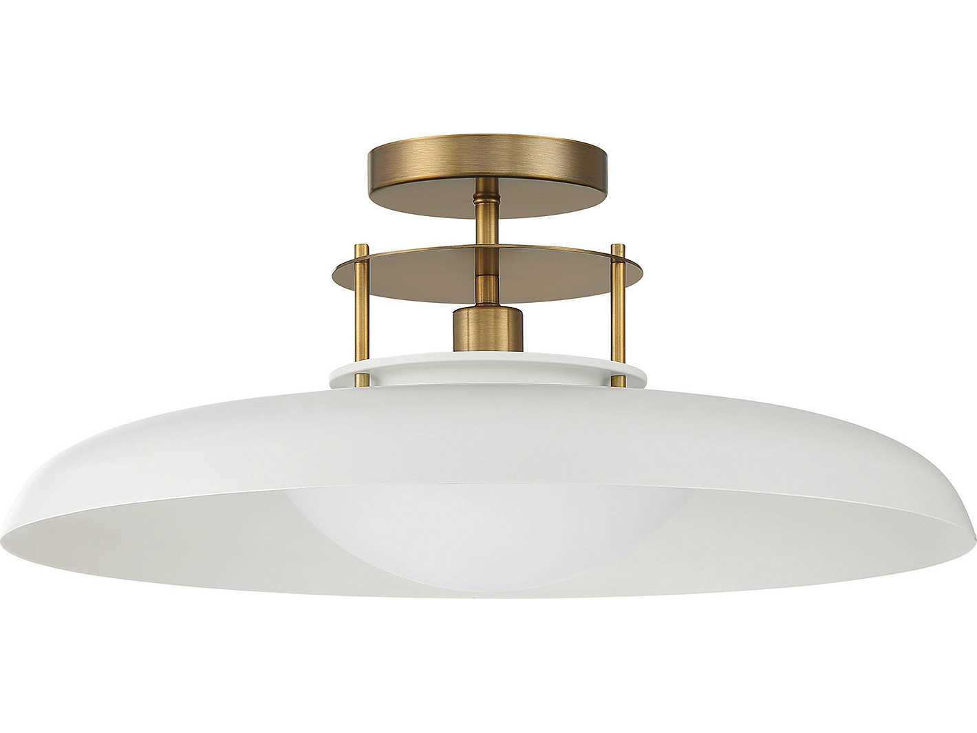 Savoy House Gavin 1-Light White Warm Brass Glass Bowl Dome Semi Flush Mount