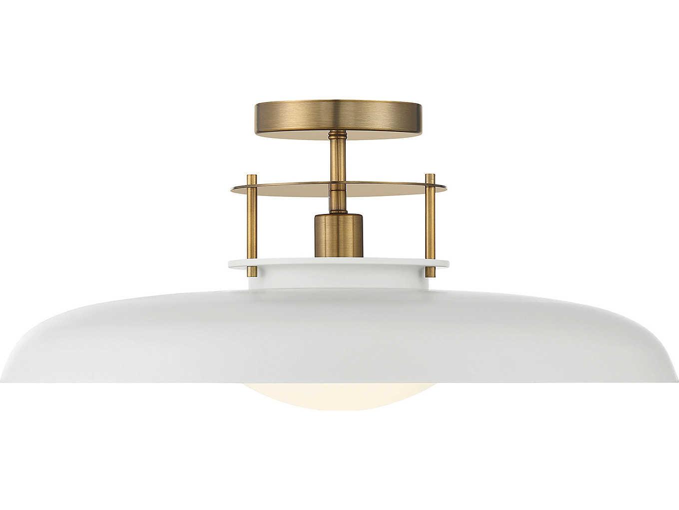 Savoy House Gavin 1-Light White Warm Brass Glass Bowl Dome Semi Flush Mount