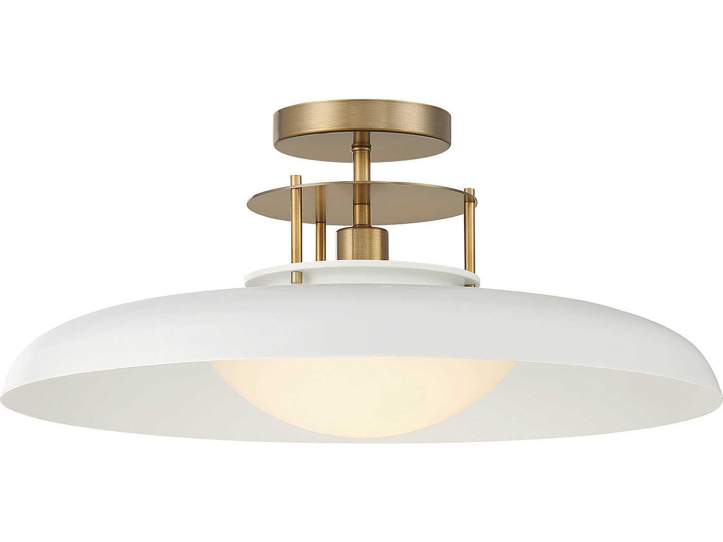 Savoy House Gavin 1-Light White Warm Brass Glass Bowl Dome Semi Flush Mount