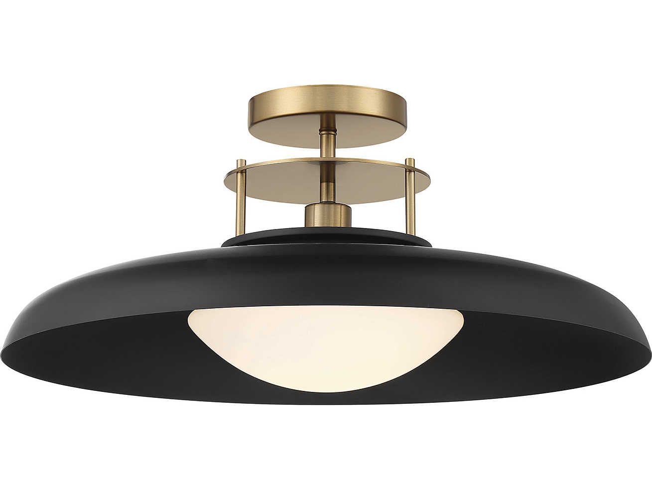 Savoy House Gavin 1-Light Matte Black Warm Brass Glass Bowl Dome Semi Flush Mount