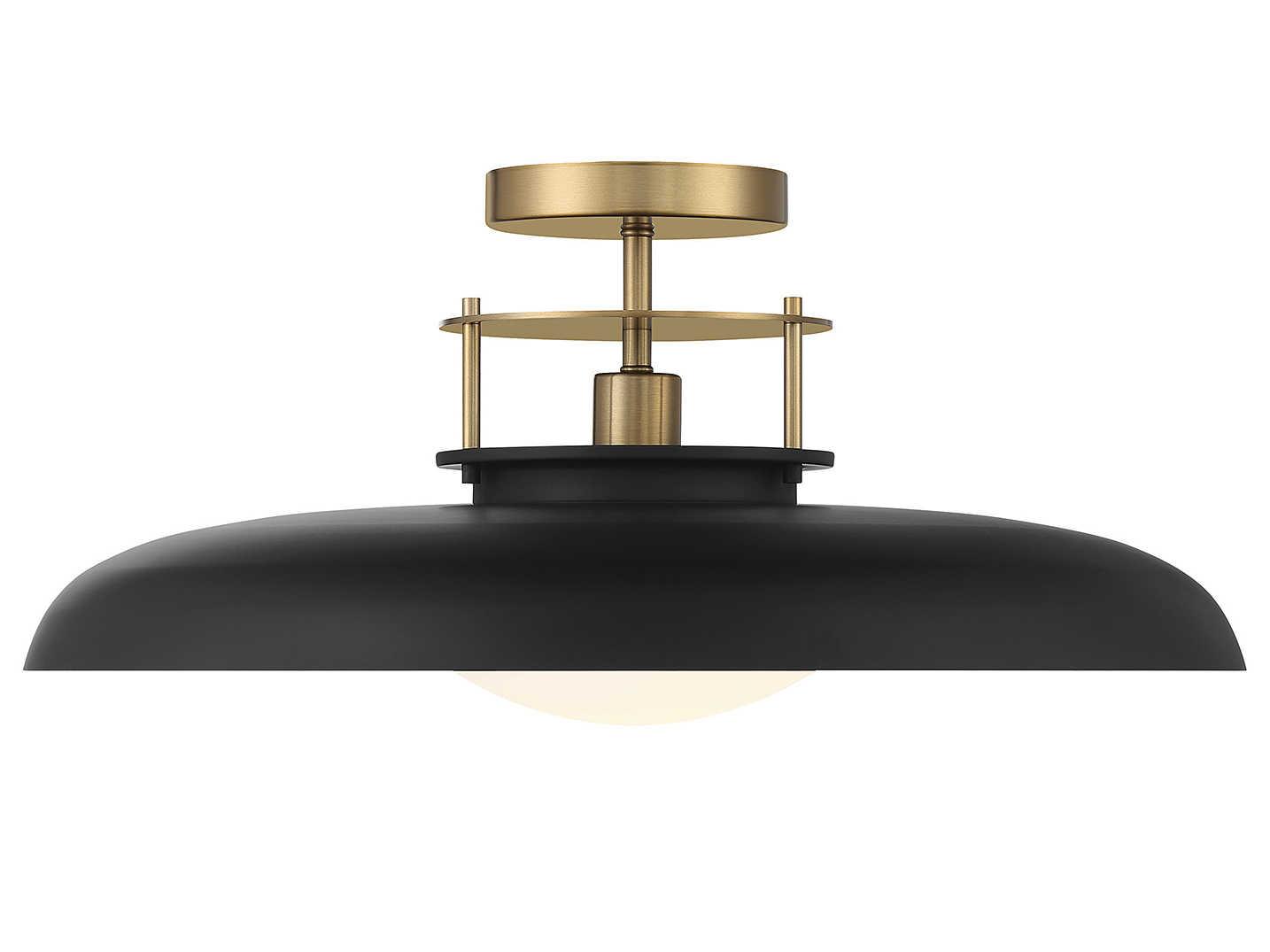 Savoy House Gavin 1-Light Matte Black Warm Brass Glass Bowl Dome Semi Flush Mount