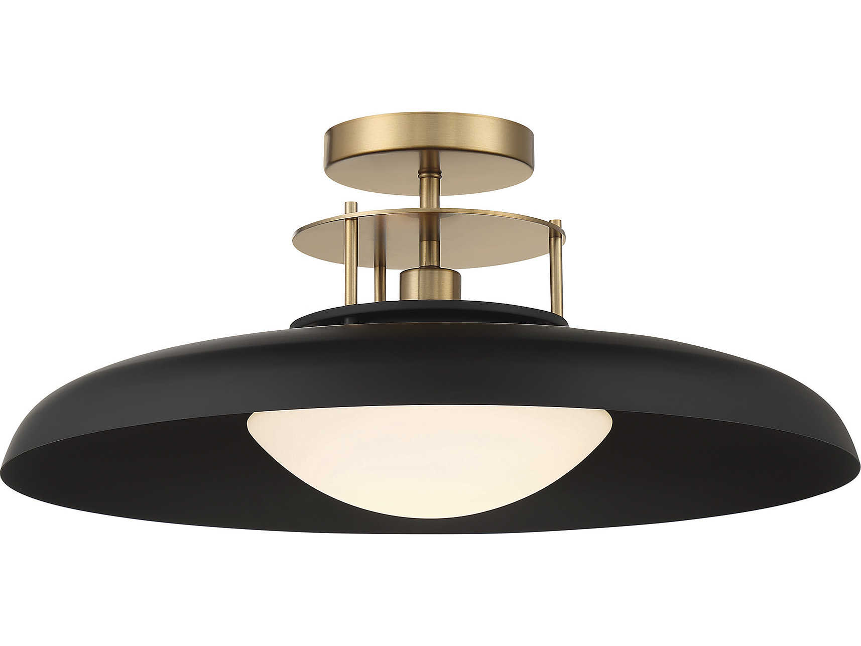 Savoy House Gavin 1-Light Matte Black Warm Brass Glass Bowl Dome Semi Flush Mount
