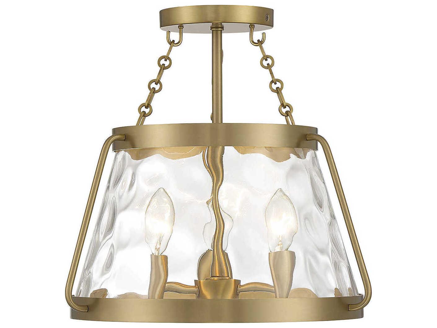 Savoy House Crawford 3-Light Warm Brass Glass Semi Flush Mount