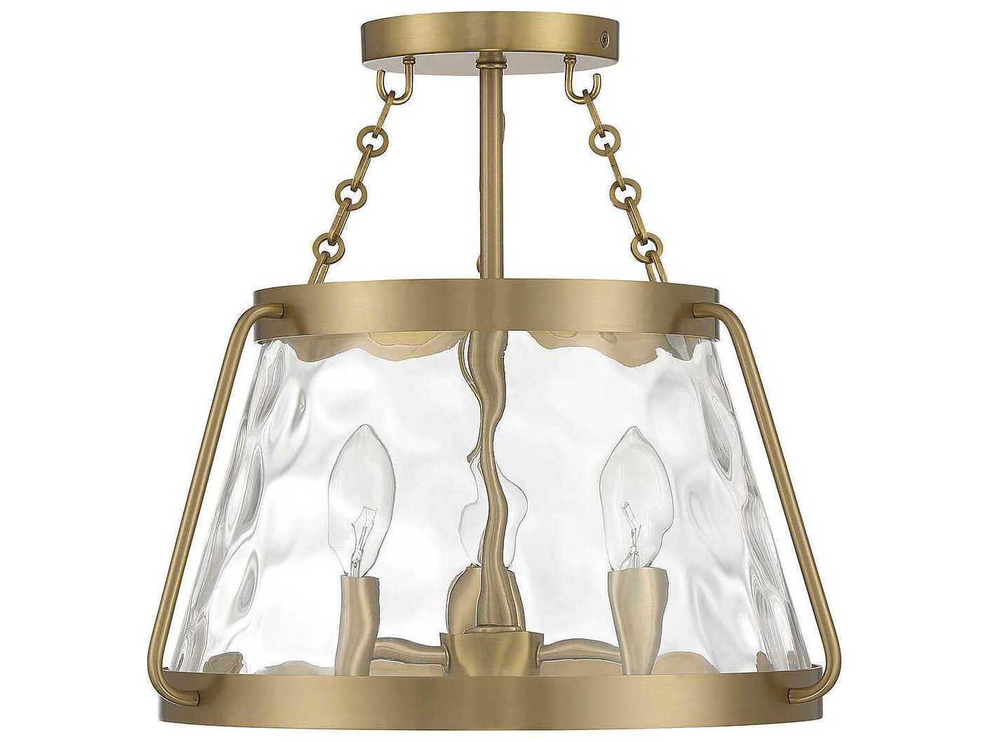 Savoy House Crawford 3-Light Warm Brass Glass Semi Flush Mount
