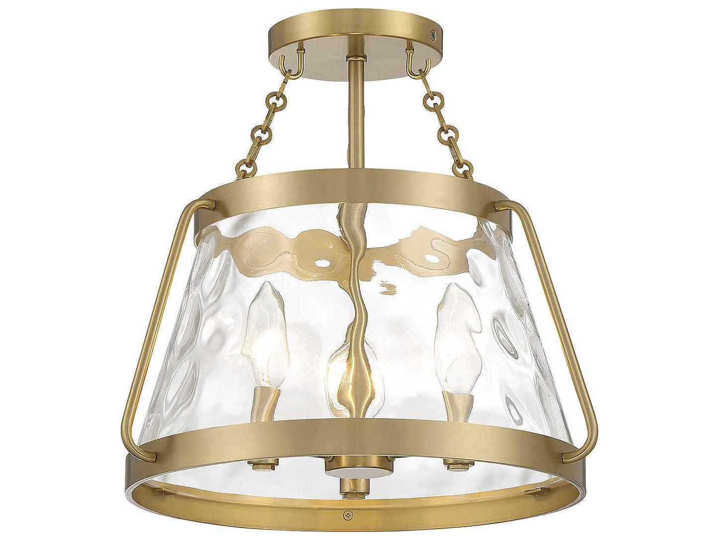 Savoy House Crawford 3-Light Warm Brass Glass Semi Flush Mount