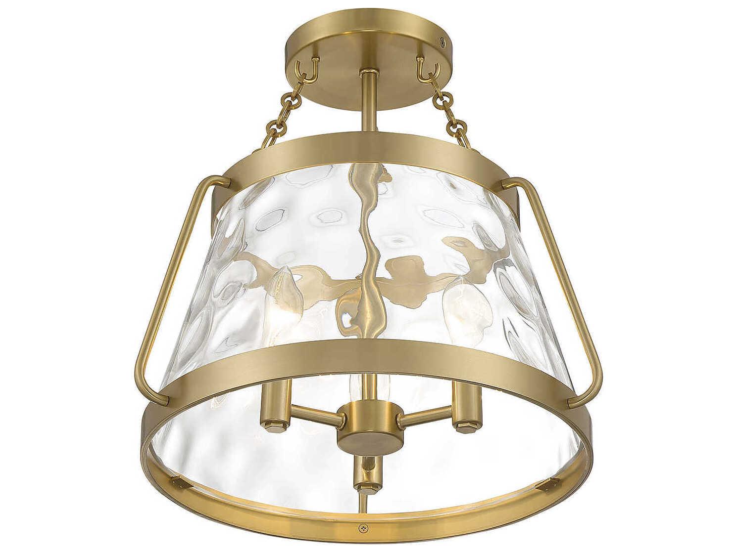Savoy House Crawford 3-Light Warm Brass Glass Semi Flush Mount