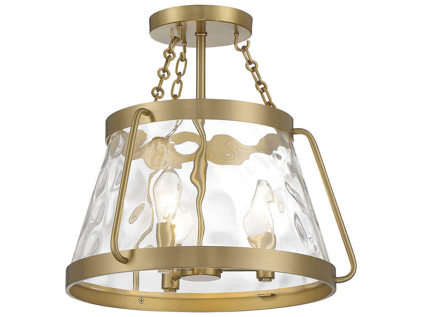 Savoy House Crawford 3-Light Warm Brass Glass Semi Flush Mount