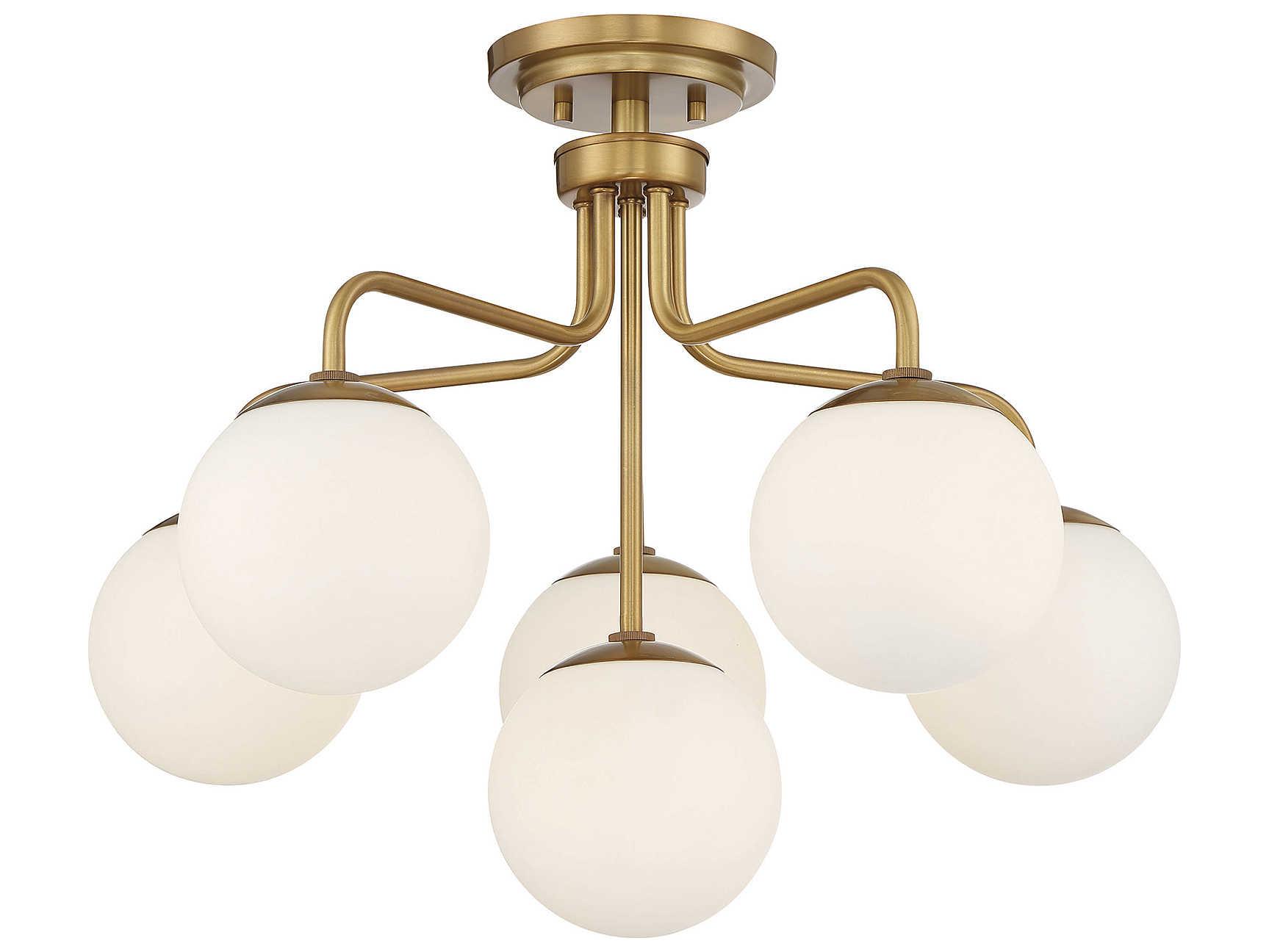 Savoy House Marco 6-Light Warm Brass Glass Globe Semi Flush Mount