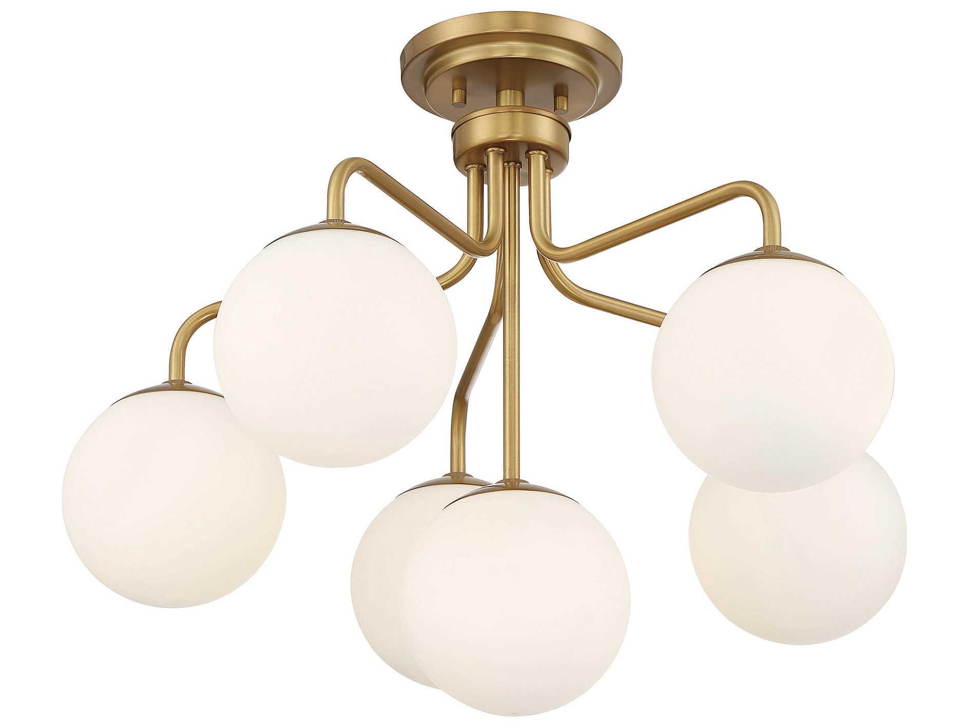 Savoy House Marco 6-Light Warm Brass Glass Globe Semi Flush Mount