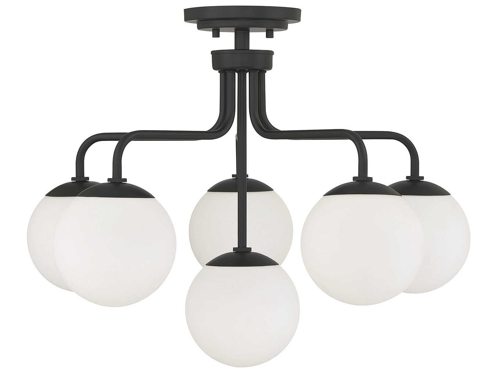 Savoy House Marco 6-Light Matte Black Glass Globe Semi Flush Mount