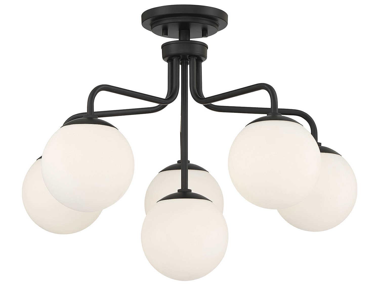 Savoy House Marco 6-Light Matte Black Glass Globe Semi Flush Mount