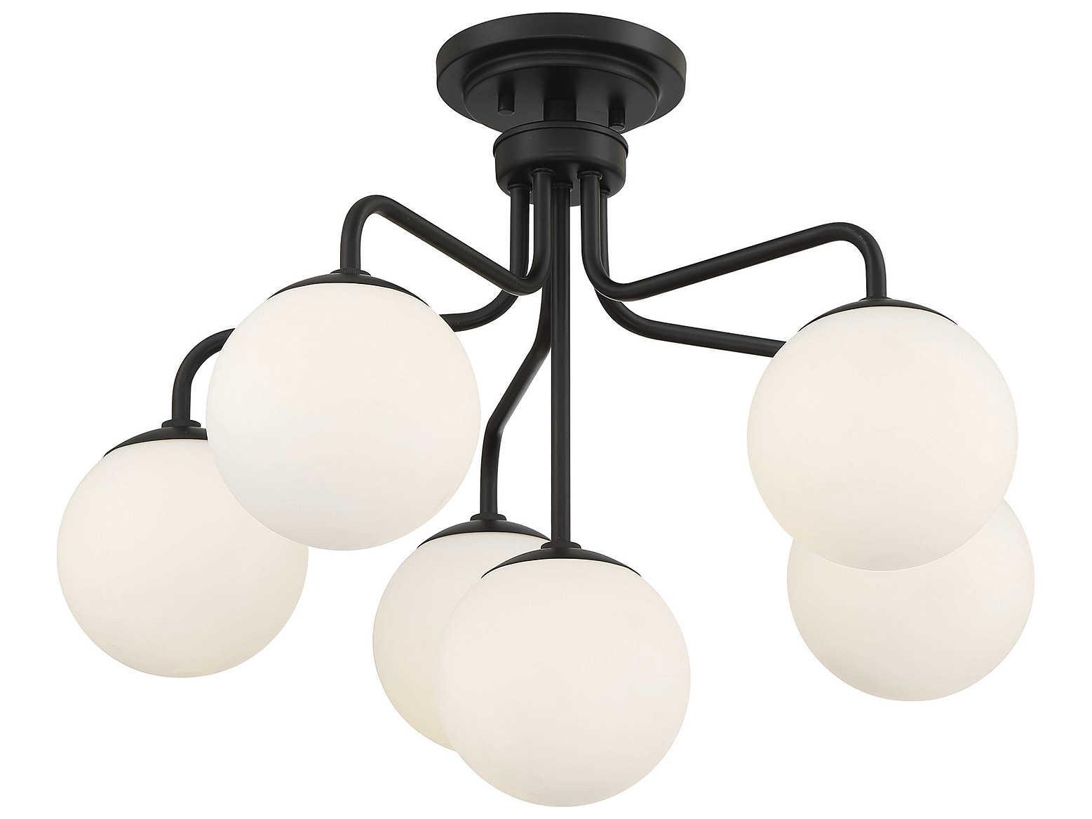 Savoy House Marco 6-Light Matte Black Glass Globe Semi Flush Mount