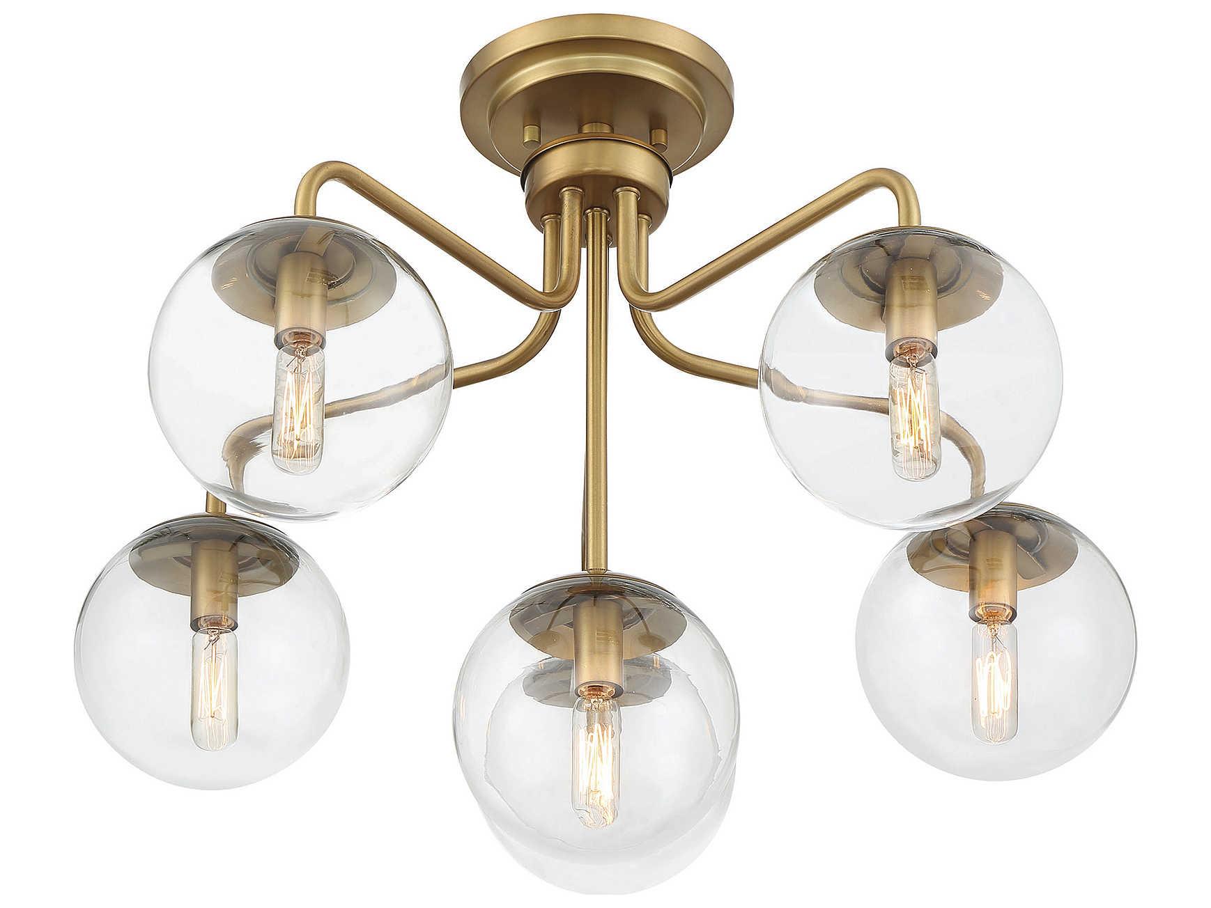 Savoy House Marco 6-Light Warm Brass Glass Globe Semi Flush Mount