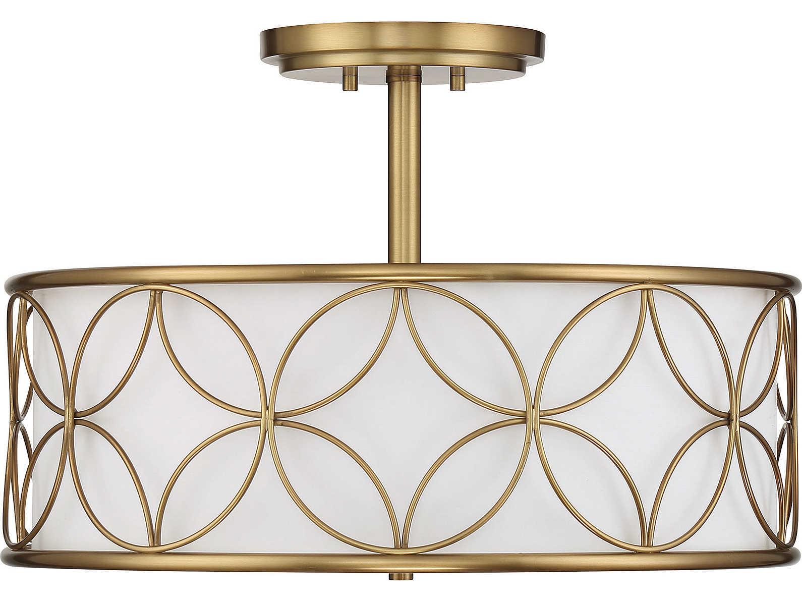Savoy House Reid 4-Light Warm Brass Drum Round Semi Flush Mount