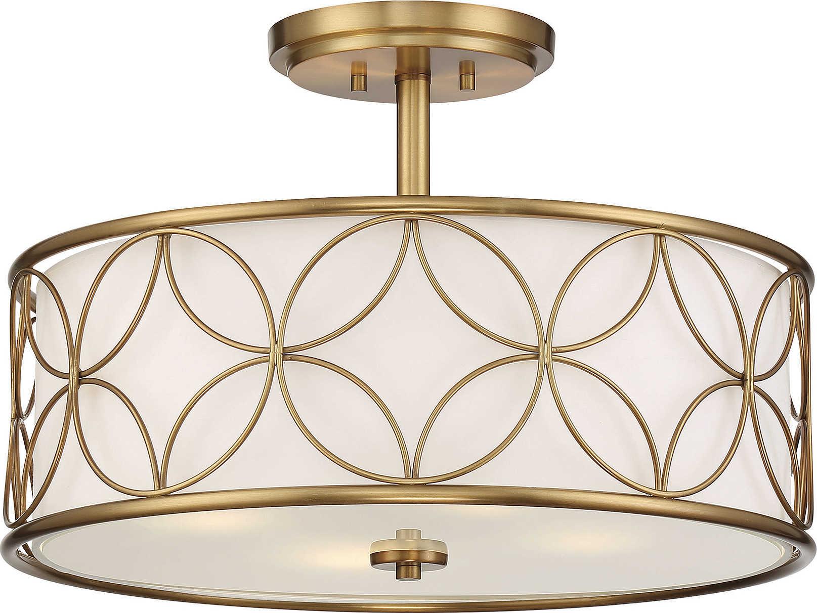 Savoy House Reid 4-Light Warm Brass Drum Round Semi Flush Mount