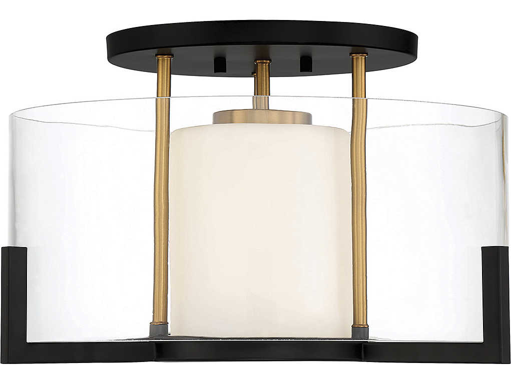Savoy House Eaton 1-Light Matte Black Warm Brass Glass Round Semi Flush Mount