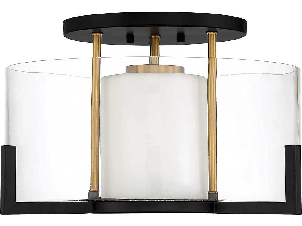 Savoy House Eaton 1-Light Matte Black Warm Brass Glass Round Semi Flush Mount