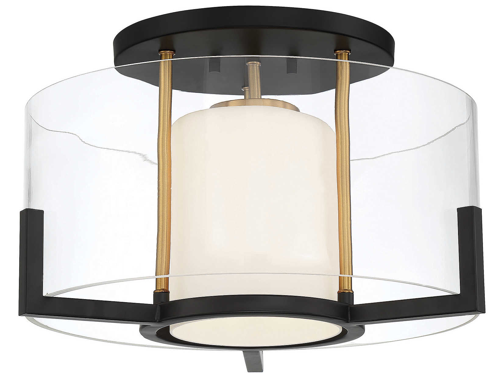 Savoy House Eaton 1-Light Matte Black Warm Brass Glass Round Semi Flush Mount