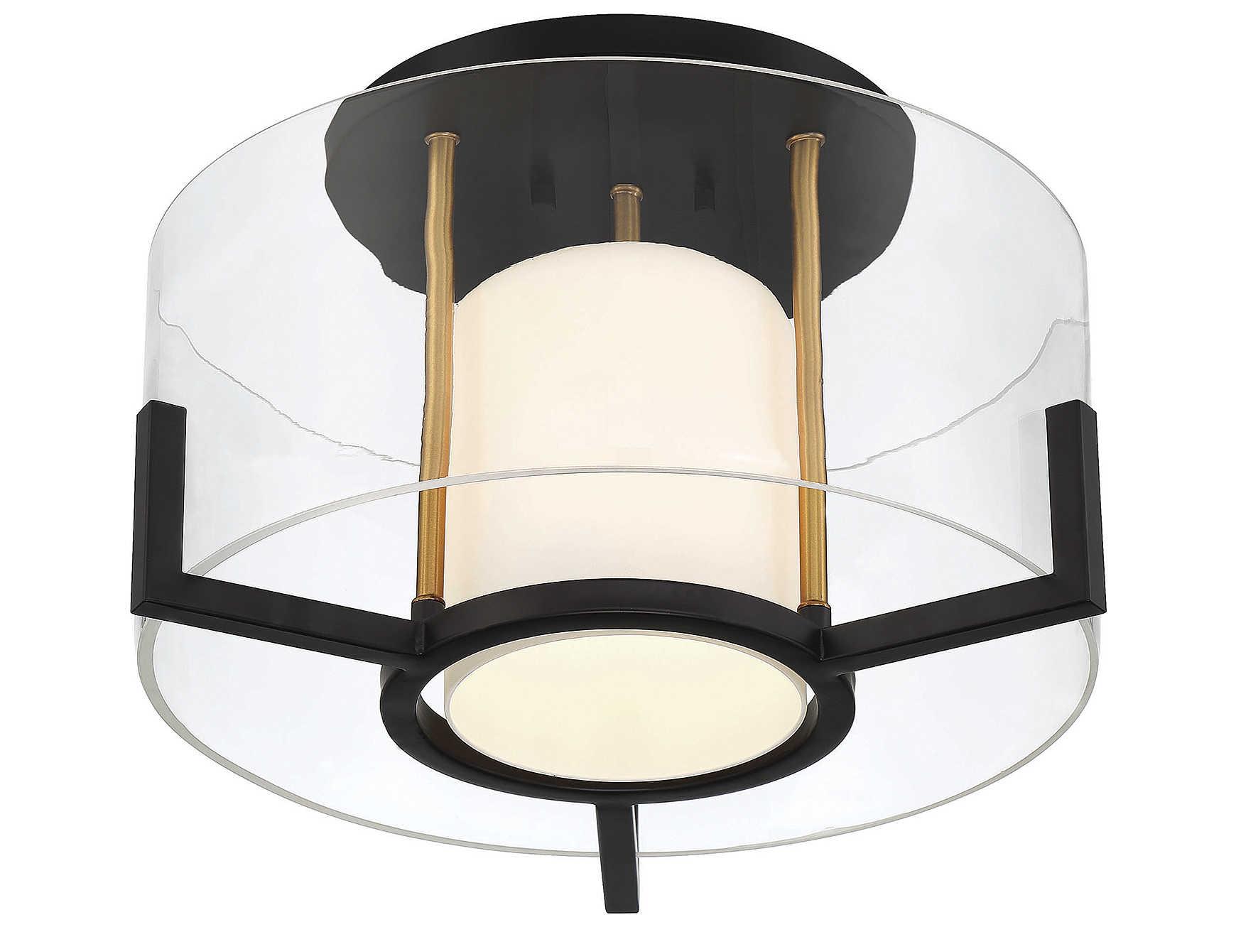Savoy House Eaton 1-Light Matte Black Warm Brass Glass Round Semi Flush Mount