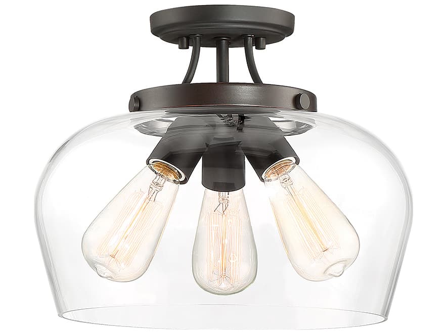 Savoy House Octave 3-Light English Bronze Glass Bowl Semi Flush Mount